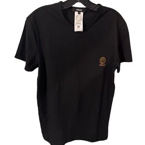 Versace Unisex Gold Medusa Logo Size 4 (M)Crew Neck Black Shirt